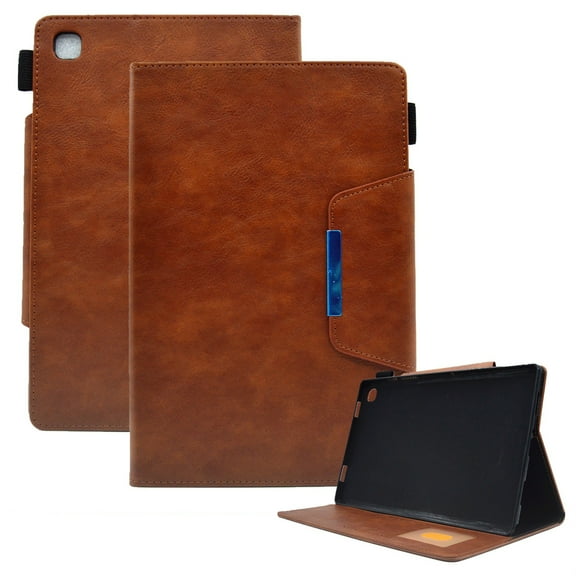 Allytech Wallet Case for Samsung Galaxy Tab A9 8.7" 2023 (SM-X110 / SM-X115), Premium PU Leather Multi-Angle Viewing Kickstand Magnetic Clasp Shockproof Cover with Card Slots & Pen Holder - Brown