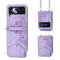 thumbnail image 1 of Allytech Wallet Case for Samsung Galaxy Z Flip 3, PU Leater Flower Embossed Shoulder Strap Hand Wrist Stand Shockproof Flip Cover for Samsung Galaxy Z Flip 3 - Purple, 1 of 8