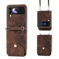 thumbnail image 1 of Allytech Wallet Case for Samsung Galaxy Z Flip 4, PU Leater Flower Embossed Shoulder Strap Hand Wrist Stand Shockproof Flip Cover for Samsung Galaxy Z Flip 4 - Brown, 1 of 8