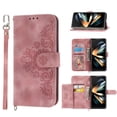 thumbnail image 1 of Allytech Wallet Case for Samsung Galaxy Z Fold 3, PU Leater Flower Embossed Shoulder Strap Hand Wrist Stand Shockproof Flip Cover for Samsung Galaxy Z Fold 3 - Pink, 1 of 11