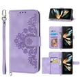 thumbnail image 1 of Allytech Wallet Case for Samsung Galaxy Z Fold 4, PU Leater Flower Embossed Shoulder Strap Hand Wrist Stand Shockproof Flip Cover for Samsung Galaxy Z Fold 4 - Purple, 1 of 11