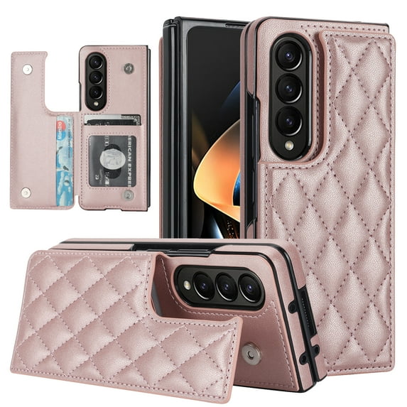 Allytech Wallet Case for Samsung Galaxy Z Fold3, Galaxy Z Fold3 Case for Girls Women, PU Leather Cards Holder Shockproof Drop Proof Bumper Phone Case for Samsung Galaxy Z Fold3 - Rosegold