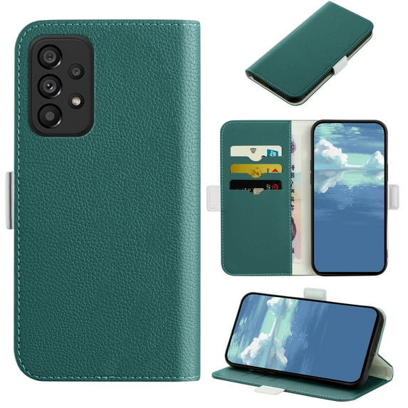 Allytech Wallet Case for Samsung Galaxy A53 5G, Candy Color Leather Magnetic Closure Flip Card Slots Holder Shockproof Phone Case,Green