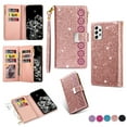 thumbnail image 1 of Allytech Wallet Case for Samsung Galaxy S24 Ultra - Glitter Leather Stand Multiple Cards Holder Hand Wrist Flip Folio Cover Stand - Rosegold, 1 of 8