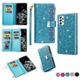 thumbnail image 1 of Allytech Wallet Case for Samsung Galaxy S25 Ultra - Glitter Leather Stand Multiple Cards Holder Hand Wrist Flip Folio Cover Stand - Skyblue, 1 of 8