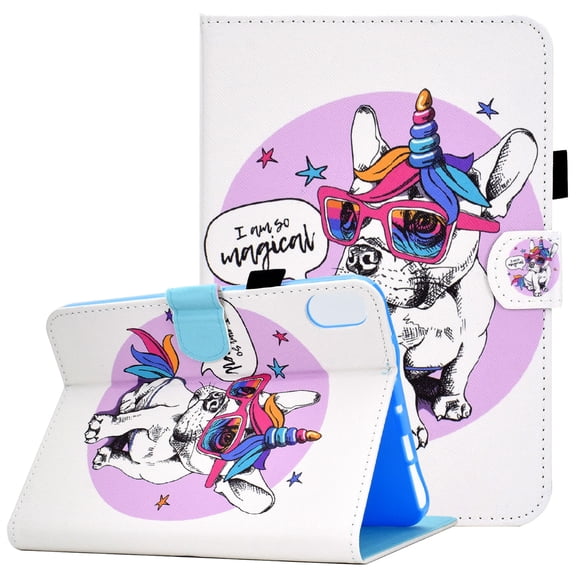 Allytech Wallet Case for iPad Mini 6 Cover[8.3 inch 2021 Release], Auto Wake Sleep Magnetic Closure Soft TPU Back Shockproof Protective PU Leather Stand Case with Pen Holder/Card Slot, Unicorn Dog