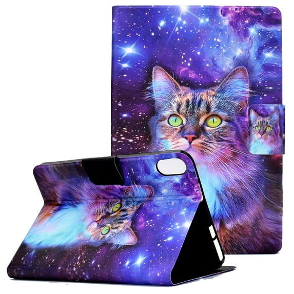 Allytech Wallet Case for iPad Mini 6th Generation 2021(8.3 Inch), Synthetic Leather Soft TPU Folding Anti-Slip Stand Auto Sleep Wake Drop Proof Card Slots Cover for iPad Mini 6 8.3" 2021, Galaxy Cat