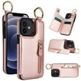 thumbnail image 1 of Allytech Wallet Case for iPhone 11, Card Holder & Zipper Pocket, Finger Grip Ring, Screen & Camera Protection, Luxury PU Leather Kickstand Double Buttons Flip Shockproof Case - Rosegold, 1 of 9