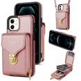 thumbnail image 1 of Allytech Wallet Case for iPhone 11, [Large Capacity] Wallet Case with Card Slots & Zipper Pocket, Premium PU Leather Metal Snap Kickstand Shockproof Case with Shoulder Strap, Rosegold, 1 of 8