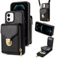 thumbnail image 1 of Allytech Wallet Case for iPhone 11, [Large Capacity] Wallet Case with Card Slots & Zipper Pocket, Premium PU Leather Metal Snap Kickstand Shockproof Case with Shoulder Strap, Black, 1 of 8