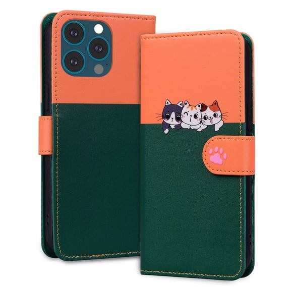 Allytech Wallet Case for iPhone 11 Pro with Cute Cartoon Pattern, 3 Card Slots + 1 Cash Slot + Wrist Strap, Premium PU Leather Stand Magnetic Clasp Shockproof Protective Case, Darkgreen