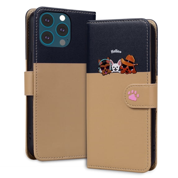 Allytech Wallet Case for iPhone 11 Pro with Cute Cartoon Pattern, 3 Card Slots + 1 Cash Slot + Wrist Strap, Premium PU Leather Stand Magnetic Clasp Shockproof Protective Case, Khaki