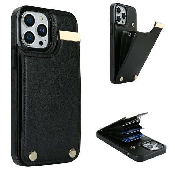 Allytech Wallet Case for iPhone 11 Pro Max, Case with Card Holder & Magnetic Buckle, RFID Blocking PU Leather Shockproof Anti-Fingerprint Anti-Fall Protective Case for Women Men, Black