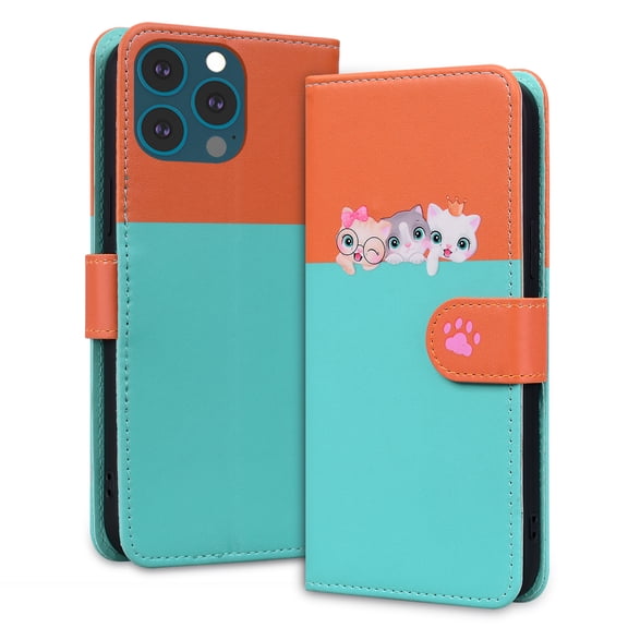 Allytech Wallet Case for iPhone 11 Pro Max with Cute Cartoon Pattern, 3 Card Slots + 1 Cash Slot + Wrist Strap, Premium PU Leather Stand Magnetic Clasp Shockproof Protective Case, Skyblue