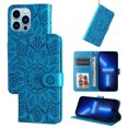 thumbnail image 1 of Allytech Wallet Case for iPhone 12 Pro Max Card Holder Case Kickstand Flip Cover Embossed  Sun Flower Lanyard Protective Soft PU Leather Cover Case For iPhone 12 Pro Max,Blue, 1 of 8