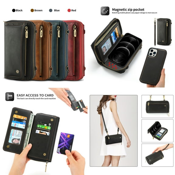 Allytech Wallet Case for iPhone 12 Pro Max,  for Women Men, Durable PU Leather Magnetic Flip Lanyard Strap Wristlet Zipper Card Holder Phone Case for iPhone 12 Pro Max,Black