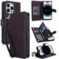 thumbnail image 1 of Allytech Wallet Case for iPhone 13 with Card Slots & Wrist Strap, [Magnetic Clasp] [RFID Blocking] Kickstand Premium PU Leather Shockproof Full Body Protection Case - Darkpurple, 1 of 6