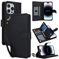 thumbnail image 1 of Allytech Wallet Case for iPhone 13 with Card Slots & Wrist Strap, [Magnetic Clasp] [RFID Blocking] Kickstand Premium PU Leather Shockproof Full Body Protection Case - Black, 1 of 6