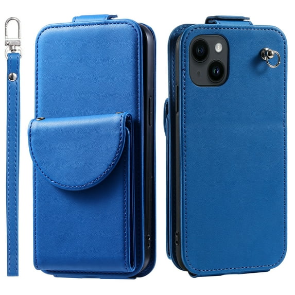 Allytech Wallet Case for iPhone 13 with Hand Strap & Shoulder Strap, Flip Premium PU Leather Case with Credit Card Slots, Kickstand Magnetic Closure Shockproof Protective Case, Blue
