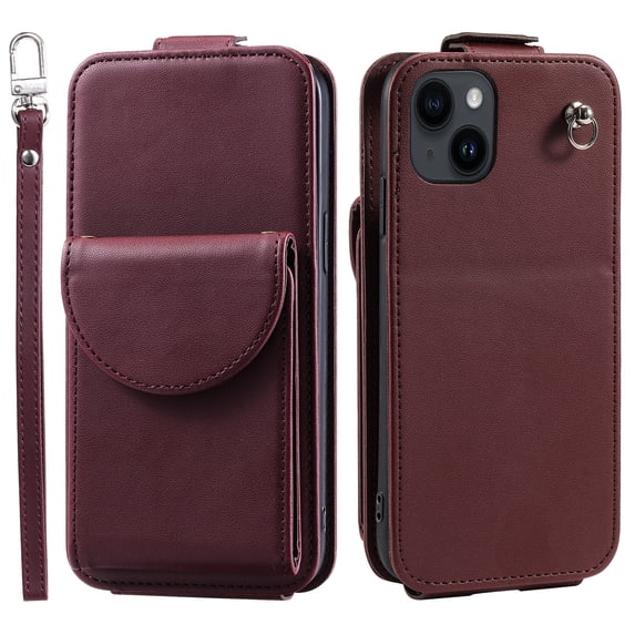 Allytech Wallet Case for iPhone 13 with Hand Strap & Shoulder Strap, Flip Premium PU Leather Case with Credit Card Slots, Kickstand Magnetic Closure Shockproof Protective Case, Winered