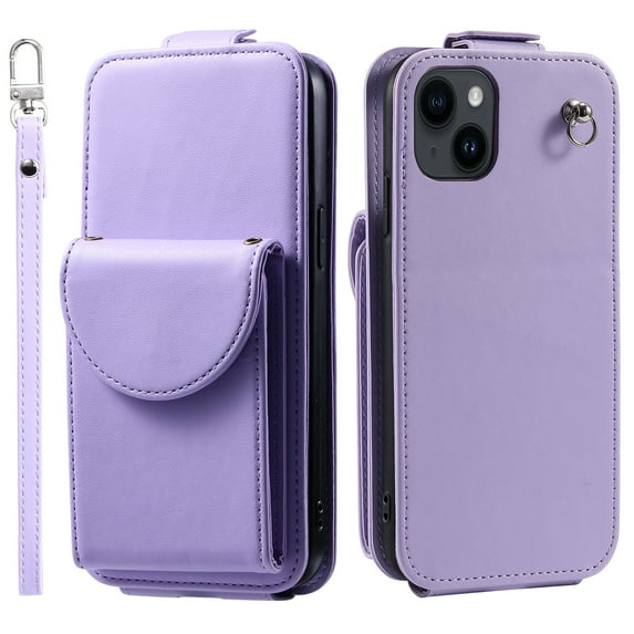 Allytech Wallet Case for iPhone 13 with Hand Strap & Shoulder Strap, Flip Premium PU Leather Case with Credit Card Slots, Kickstand Magnetic Closure Shockproof Protective Case, Purple