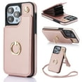 thumbnail image 1 of Allytech Wallet Case for iPhone 13, Luxury PU Leather Ring Kickstand Cover with Card Holder & Shoulder Strap, Fashion Accordion Style Shockproof Anti-Drop Phone Case - Rosegold, 1 of 7