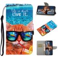 thumbnail image 1 of Allytech Wallet Case for iPhone 13 Mini 2021 Cover with Card Holder, Colorful PU Leather Folio Kickstand Feature Protective Magnetic Snap Case with Wrist Strap for iPhone 13 Mini 5.4", Orange Cat, 1 of 5