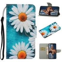 Allytech Wallet Case for iPhone 13 Mini 2021 Cover with Card Holder, Colorful PU Leather Folio Kickstand Feature Protective Magnetic Snap Case with Wrist Strap for iPhone 13 Mini 5.4", White Daisy
