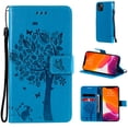 thumbnail image 1 of Allytech Wallet Case for iPhone 13 Mini 5G 5.4 inch 2021, Slim Premium Embossed Tree Cat Flowers PU Leather Flip Kickstand Magnetic Snap Hand Strap Case for iPhone 13 Mini 2021, Blue, 1 of 6