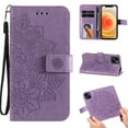 thumbnail image 1 of Allytech Wallet Case for iPhone 13 Mini (5G), Embossed Floral PU Leather Drop Proof Anti-Lost Detachable Hand Strap Flip Stand Magnetic Snap Card Slots Case for iPhone 13 Mini 5.4" 2021, Purple, 1 of 5