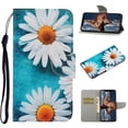 thumbnail image 1 of Allytech Wallet Case for iPhone 13 Pro 2021 Cover with Card Holder, Colorful PU Leather Folio Kickstand Feature Protective Magnetic Snap Case with Wrist Strap for iPhone 13 Pro 6.1", White Daisy, 1 of 5
