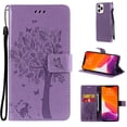 thumbnail image 1 of Allytech Wallet Case for iPhone 13 Pro 5G 6.1 inch 2021, Slim Premium Embossed Tree Cat Flowers PU Leather Flip Kickstand Magnetic Snap Hand Strap Case for iPhone 13 Pro 2021, Lightpurple, 1 of 6