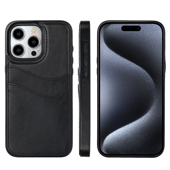 Allytech Wallet Case for iPhone 13 Pro Max - 2 Card Holder - Military Grade Drop Protection - Ultra Slim & Protective - Premium PU Leather Shockproof Phone Case for Women & Men - Black