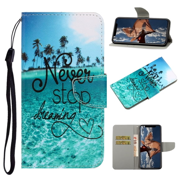 Allytech Wallet Case for iPhone 13 Pro Max 2021 Cover with Card Holder, Colorful PU Leather Folio Kickstand Protective Magnetic Snap Case with Wrist Strap for iPhone 13 Pro Max 6.7", Never Stop