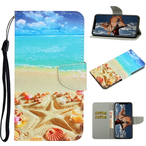 Allytech Wallet Case for iPhone 13 Pro Max 2021 Cover with Card Holder, Colorful PU Leather Folio Kickstand Protective Magnetic Snap Case with Wrist Strap for iPhone 13 Pro Max 6.7", Sandy Beach