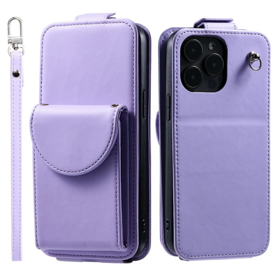 Allytech Wallet Case for iPhone 13 Pro Max with Hand Strap & Shoulder Strap, Flip Premium PU Leather Case with Credit Card Slots, Kickstand Magnetic Closure Shockproof Protective Case, Purple