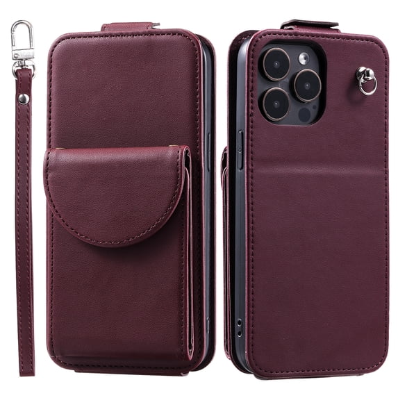Allytech Wallet Case for iPhone 13 Pro Max with Hand Strap & Shoulder Strap, Flip Premium PU Leather Case with Credit Card Slots, Kickstand Magnetic Closure Shockproof Protective Case, Winered