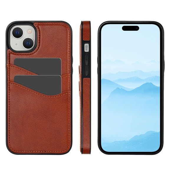 Allytech Wallet Case for iPhone 13 mini - 2 Card Holder - Military Grade Drop Protection - Ultra Slim & Protective - Premium PU Leather Shockproof Phone Case for Women & Men - Brown