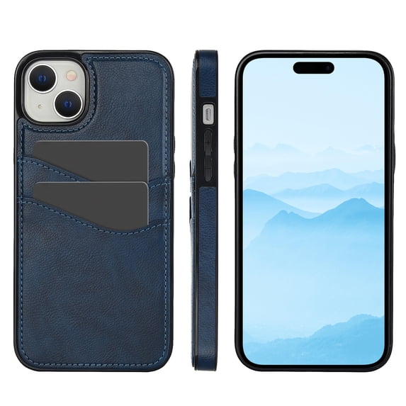 Allytech Wallet Case for iPhone 13 mini - 2 Card Holder - Military Grade Drop Protection - Ultra Slim & Protective - Premium PU Leather Shockproof Phone Case for Women & Men - Blue