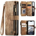 thumbnail image 1 of Allytech Wallet Case for iPhone 13 mini, Card Slots + Cash Slot + Zipper Pocket Large Capacity PU Leather Case with Hand Strap, [All-Round Shockproof] Wireless Charging Kickstand Case, Brown, 1 of 10