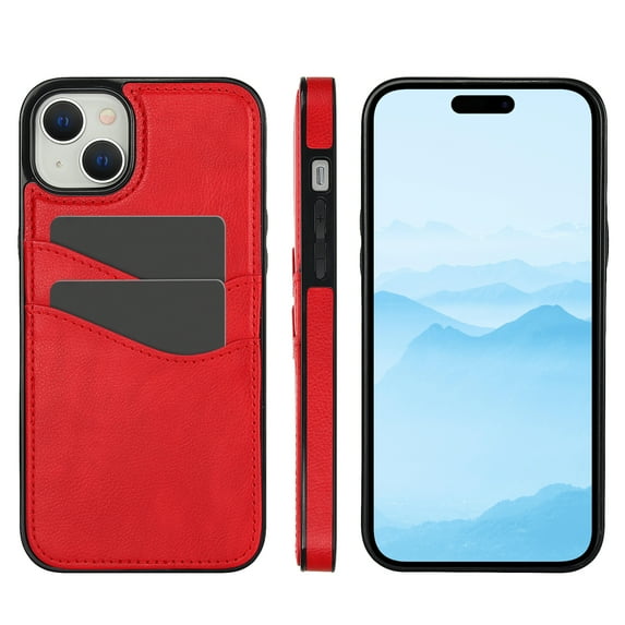 Allytech Wallet Case for iPhone 14 - 2 Card Holder - Military Grade Drop Protection - Ultra Slim & Protective - Premium PU Leather Shockproof Phone Case for Women & Men - Red