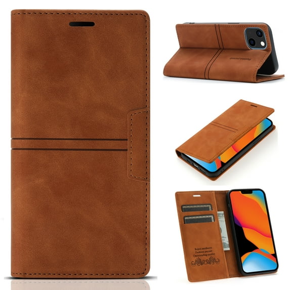 Allytech Wallet Case for iPhone 14 6.1 inch 2022 Released, Kickstand Card Slots Magnetic Closure Folio Flip PU Leather Protective Case for Apple iPhone 14 5G, Brown