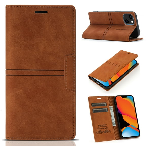 Allytech Wallet Case for iPhone 14 6.1 inch 2022 Released, Kickstand Card Slots Magnetic Closure Folio Flip PU Leather Protective Case for Apple iPhone 14 5G, Brown