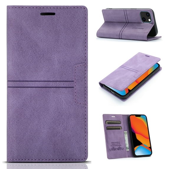 Allytech Wallet Case for iPhone 14 6.1 inch 2022 Released, Kickstand Card Slots Magnetic Closure Folio Flip PU Leather Protective Case for Apple iPhone 14 5G, Purple