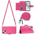 thumbnail image 1 of Allytech Wallet Case for iPhone 14 with Card Cash Slots, Luxury Premium PU Leather Kickstand Shoulder Strap Lanyard Shockproof Anti-Fall Full Body Protective Flip Shell - Rose, 1 of 8