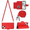 thumbnail image 1 of Allytech Wallet Case for iPhone 14 with Card Cash Slots, Luxury Premium PU Leather Kickstand Shoulder Strap Lanyard Shockproof Anti-Fall Full Body Protective Flip Shell - Red, 1 of 8