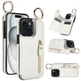 thumbnail image 1 of Allytech Wallet Case for iPhone 14, Card Holder & Zipper Pocket, Finger Grip Ring, Screen & Camera Protection, Luxury PU Leather Kickstand Double Buttons Flip Shockproof Case - White, 1 of 9