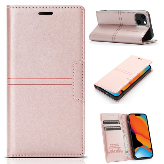 Allytech Wallet Case for iPhone 14 Plus 6.7 inch 2022 Released, Kickstand Card Slots Magnetic Closure Folio Flip PU Leather Protective Case for Apple iPhone 14 Plus 5G, Rosegold