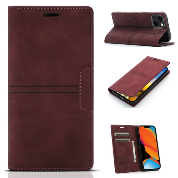 Allytech Wallet Case for iPhone 14 Plus 6.7 inch 2022 Released, Kickstand Card Slots Magnetic Closure Folio Flip PU Leather Protective Case for Apple iPhone 14 Plus 5G, Winered