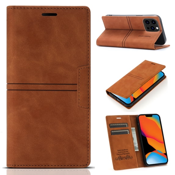 Allytech Wallet Case for iPhone 14 Plus 6.7 inch 2022 Released, Kickstand Card Slots Magnetic Closure Folio Flip PU Leather Protective Case for Apple iPhone 14 Plus 5G, Brown